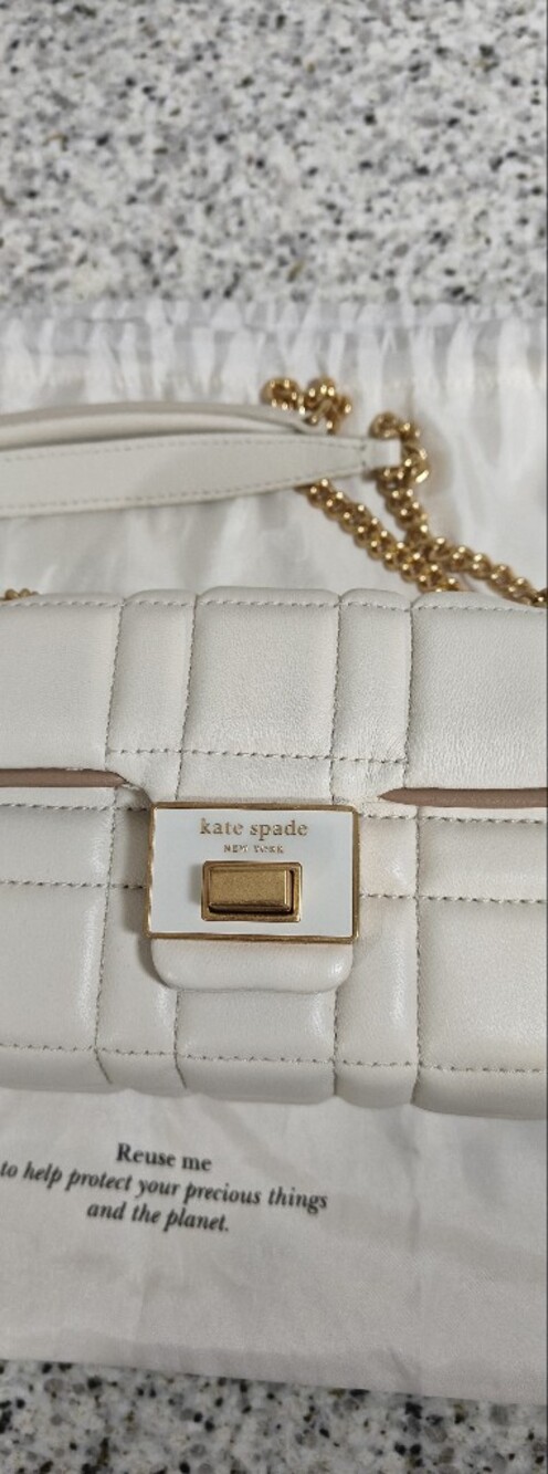 Kate spade evelyn quilted bag small shoulder crossbody (ivory white, gold) - Picture 9 of 12